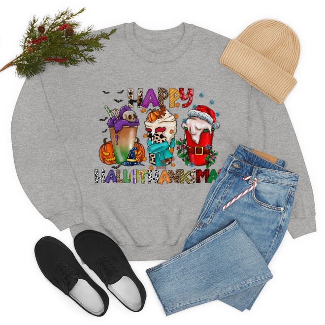 Funny Happy Hallothanksmas Coffee Lover Western Sweatshirt | Farmhouse World