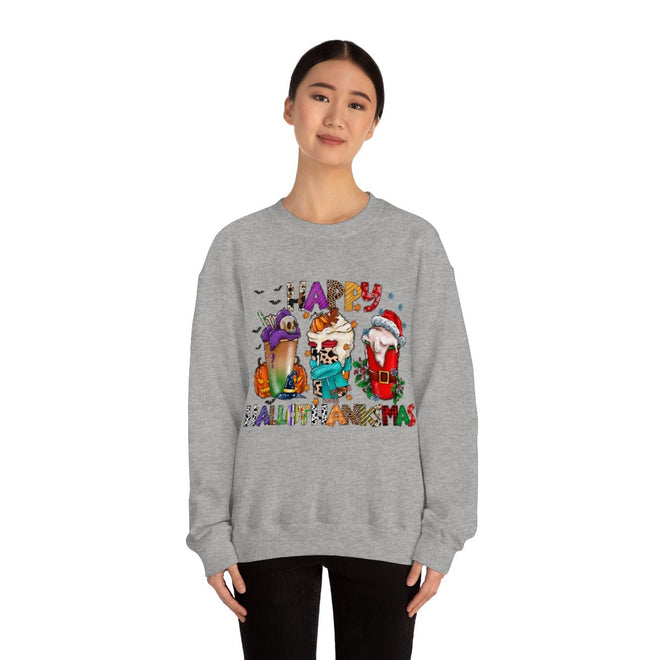 Funny Happy Hallothanksmas Coffee Lover Western Sweatshirt | Farmhouse World