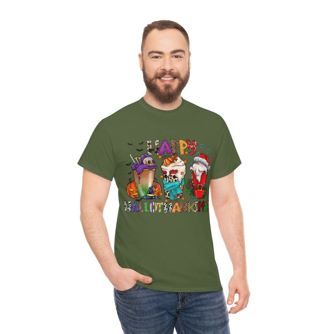 Funny Happy Hallothanksmas Coffee Lover Western Tee | Farmhouse World
