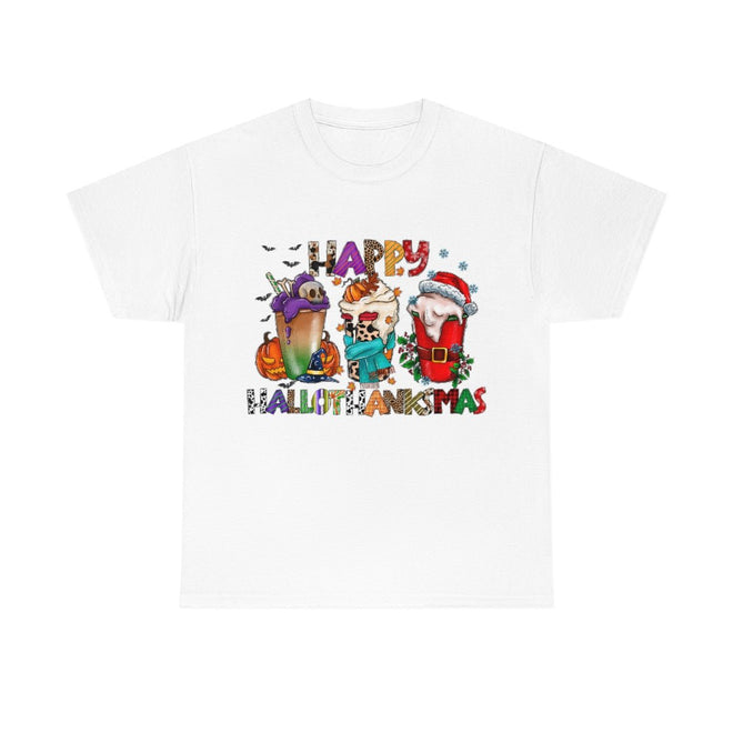 Funny Happy Hallothanksmas Coffee Lover Western Tee | Farmhouse World