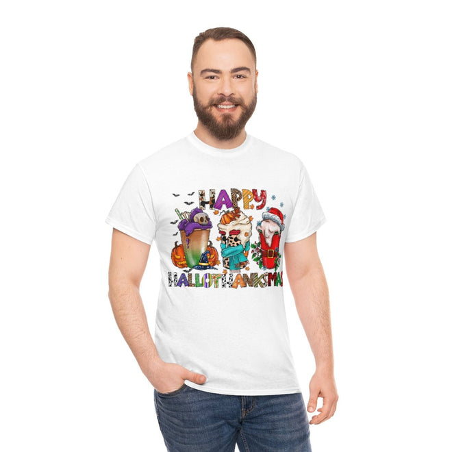 Funny Happy Hallothanksmas Coffee Lover Western Tee | Farmhouse World