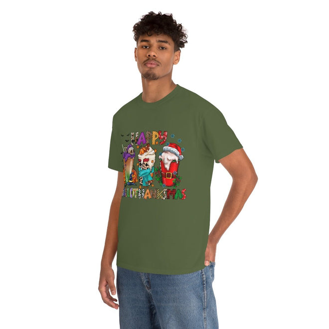 Funny Happy Hallothanksmas Coffee Lover Western Tee | Farmhouse World