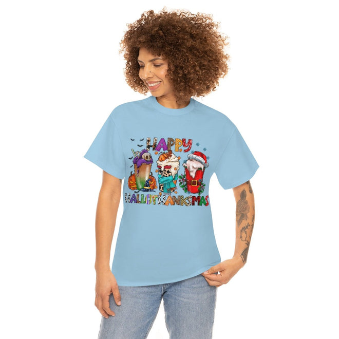 Funny Happy Hallothanksmas Coffee Lover Western Tee | Farmhouse World