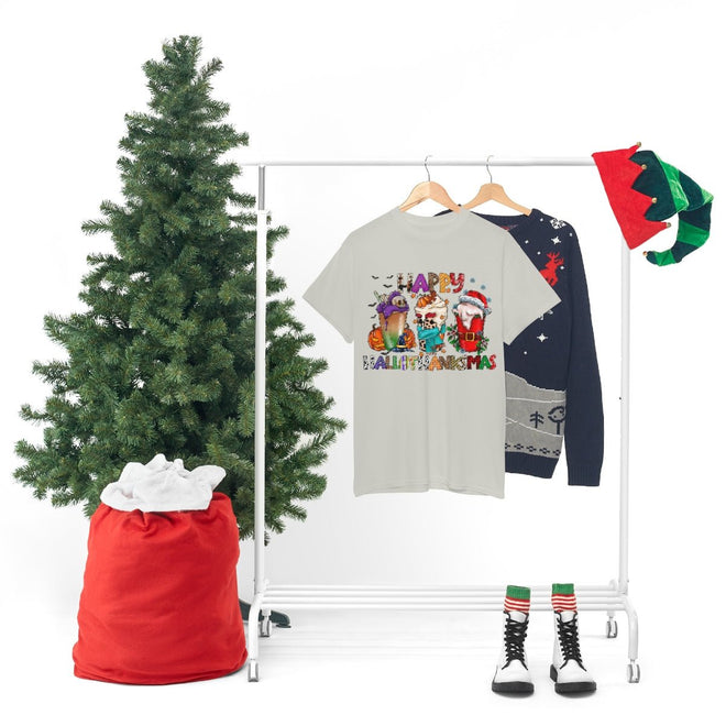 Funny Happy Hallothanksmas Coffee Lover Western Tee | Farmhouse World