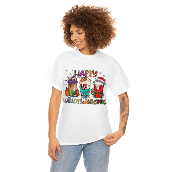 Funny Happy Hallothanksmas Coffee Lover Western Tee | Farmhouse World
