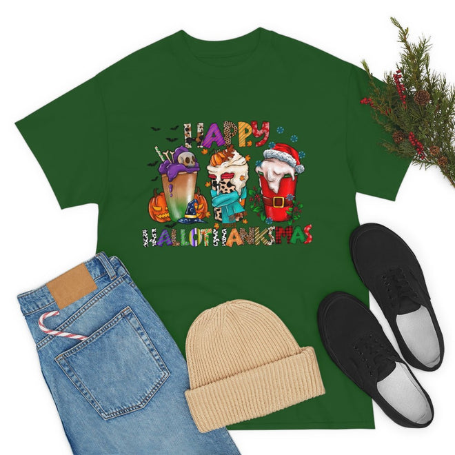 Funny Happy Hallothanksmas Coffee Lover Western Tee | Farmhouse World
