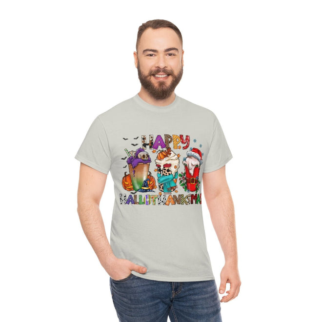 Funny Happy Hallothanksmas Coffee Lover Western Tee | Farmhouse World