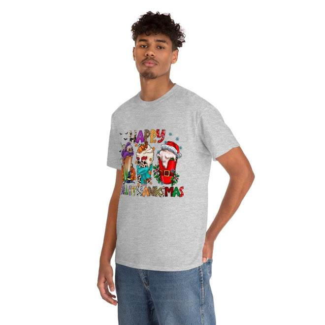 Funny Happy Hallothanksmas Coffee Lover Western Tee | Farmhouse World