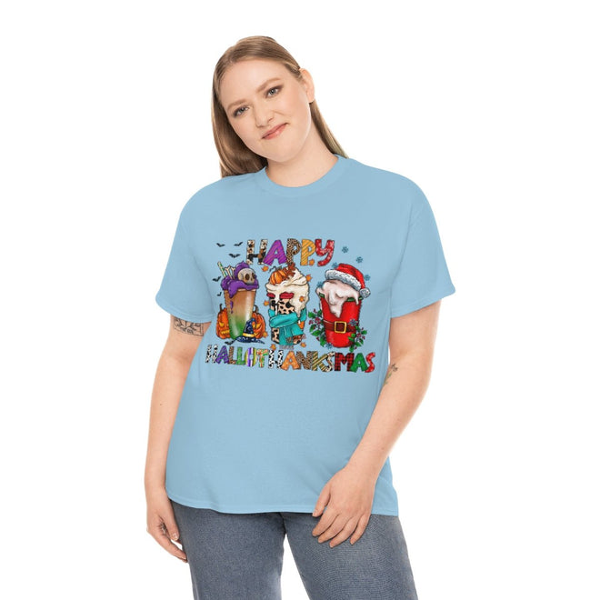 Funny Happy Hallothanksmas Coffee Lover Western Tee | Farmhouse World