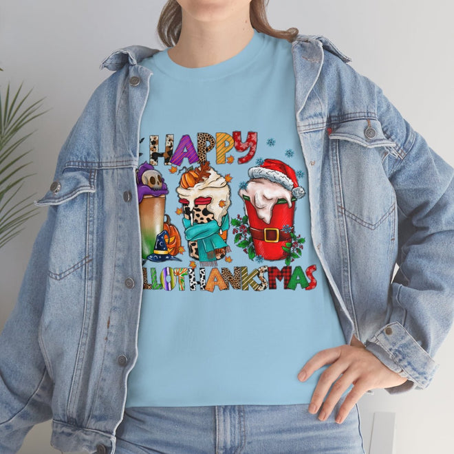 Funny Happy Hallothanksmas Coffee Lover Western Tee | Farmhouse World