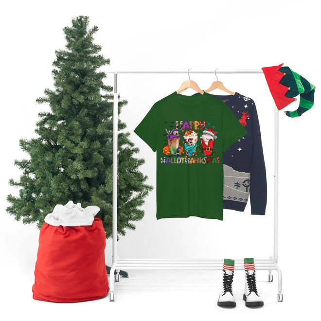 Funny Happy Hallothanksmas Coffee Lover Western Tee | Farmhouse World