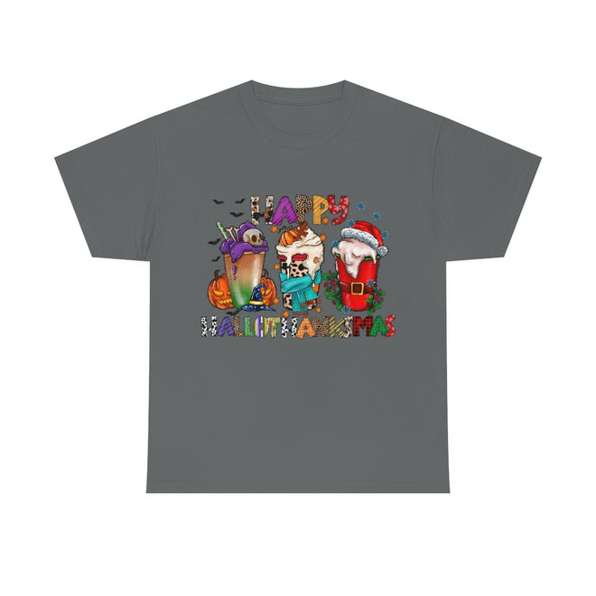 Funny Happy Hallothanksmas Coffee Lover Western Tee | Farmhouse World