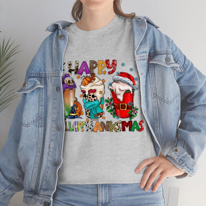 Funny Happy Hallothanksmas Coffee Lover Western Tee | Farmhouse World