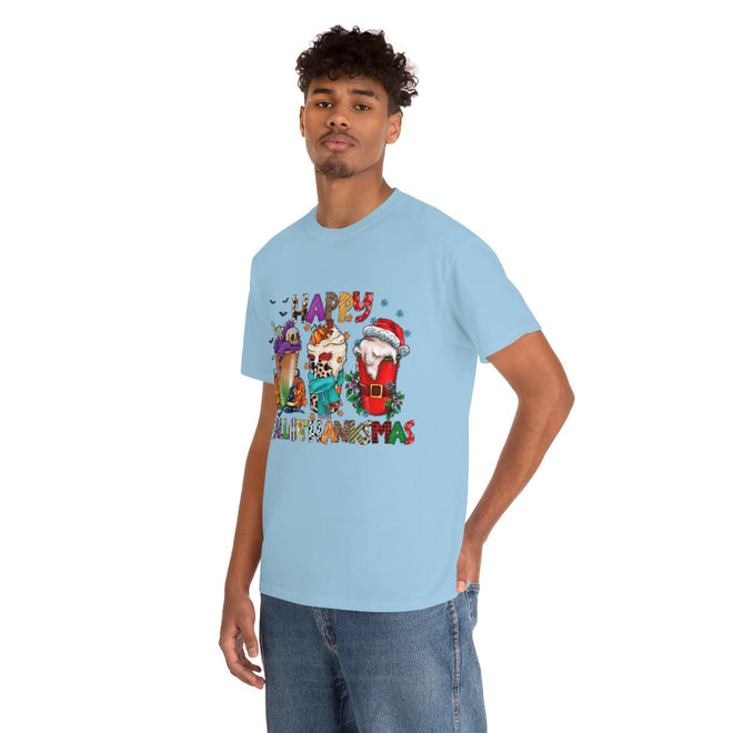 Funny Happy Hallothanksmas Coffee Lover Western Tee | Farmhouse World