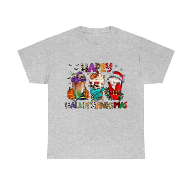Funny Happy Hallothanksmas Coffee Lover Western Tee | Farmhouse World