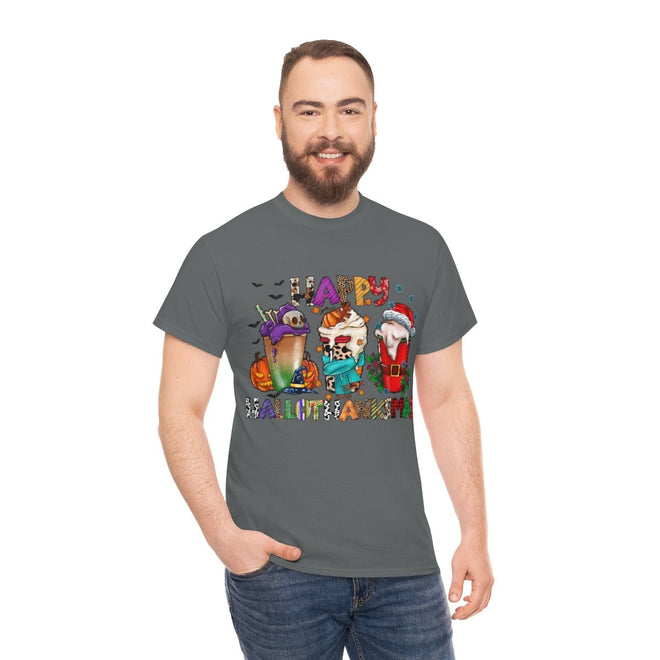 Funny Happy Hallothanksmas Coffee Lover Western Tee | Farmhouse World