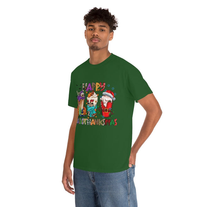 Funny Happy Hallothanksmas Coffee Lover Western Tee | Farmhouse World