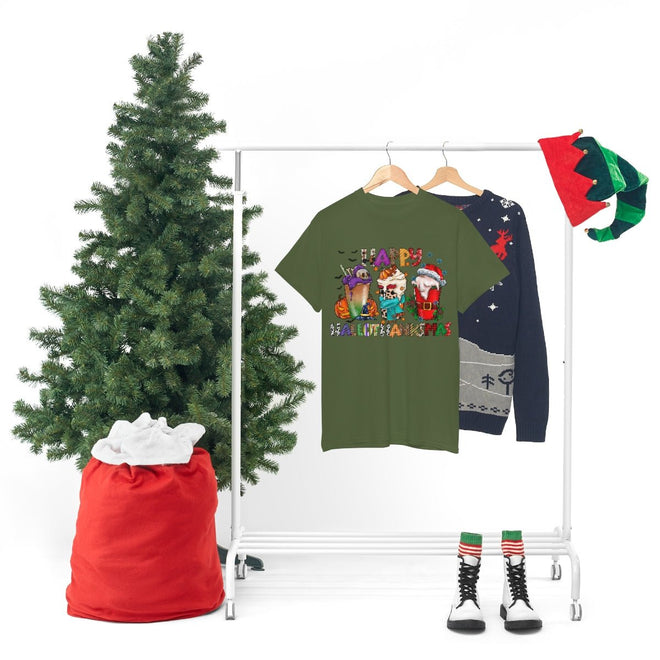 Funny Happy Hallothanksmas Coffee Lover Western Tee | Farmhouse World