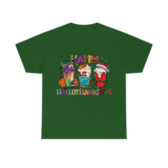 Funny Happy Hallothanksmas Coffee Lover Western Tee | Farmhouse World