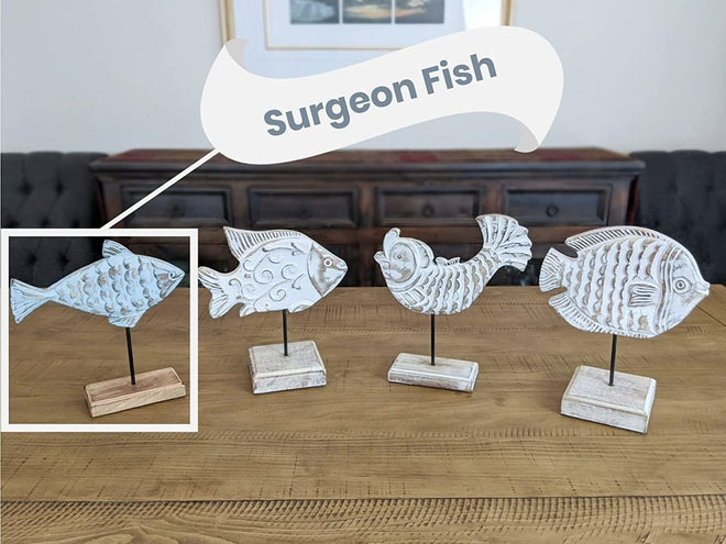 Handcarved Surgeon Wooden Fish Sculpture Home Décor | Farmhouse World
