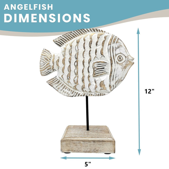 Handcarved Wooden Angel Fish Statue | Farmhouse World