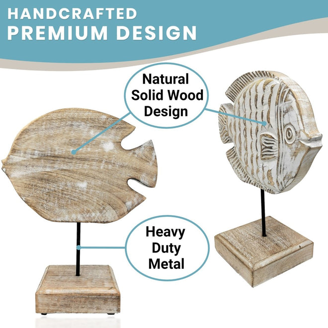 Handcarved Wooden Angel Fish Statue | Farmhouse World