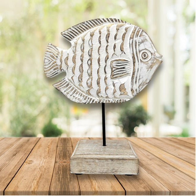 Handcarved Wooden Angel Fish Statue | Farmhouse World