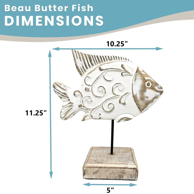 Handcarved Wooden Beau Butter Fish Statue | Farmhouse World