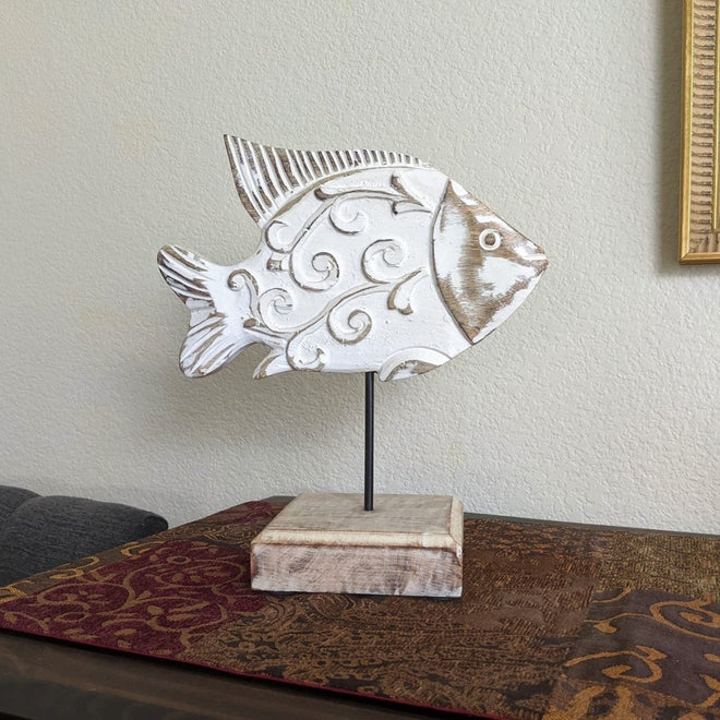Handcarved Wooden Beau Butter Fish Statue | Farmhouse World