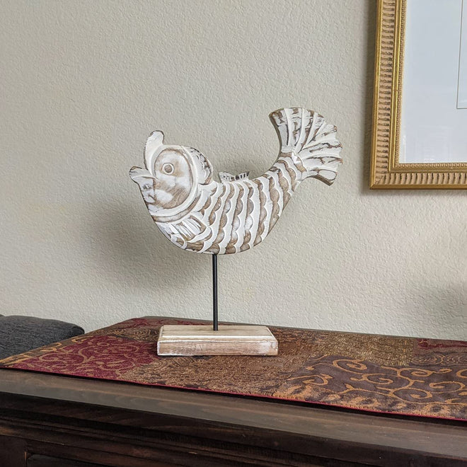 Handcarved Wooden Koi Fish Statue | Farmhouse World