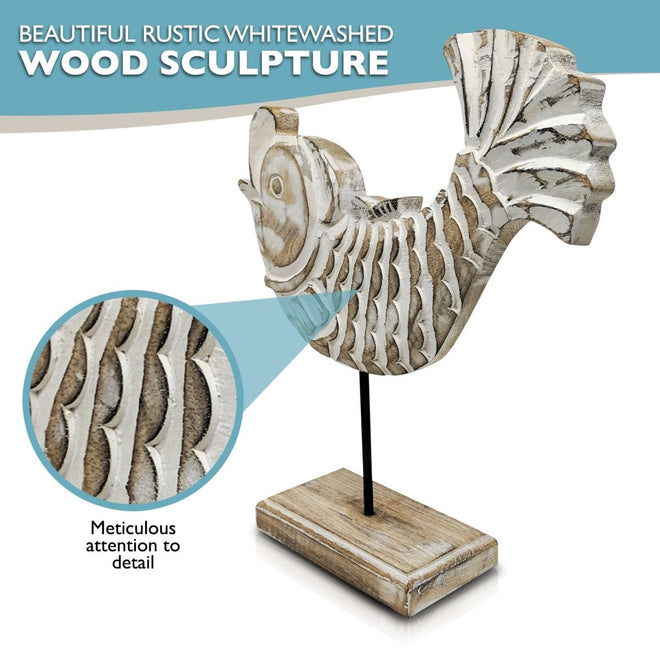 Handcarved Wooden Koi Fish Statue | Farmhouse World