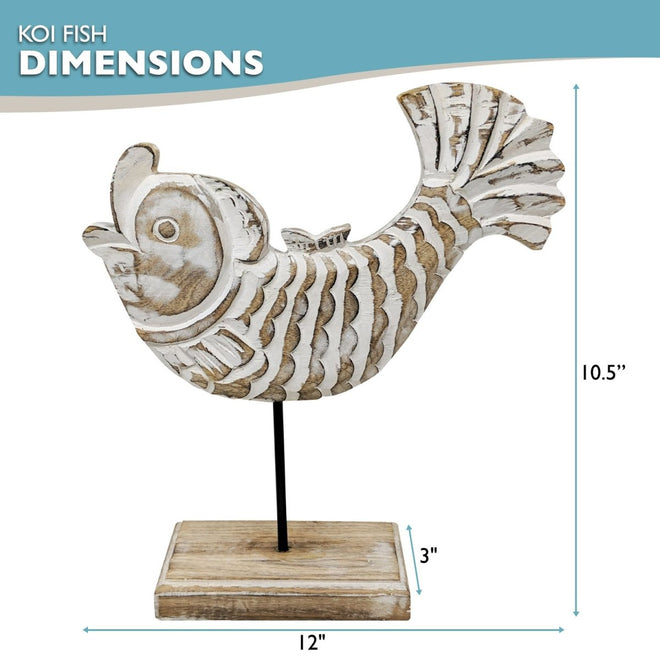 Handcarved Wooden Koi Fish Statue | Farmhouse World