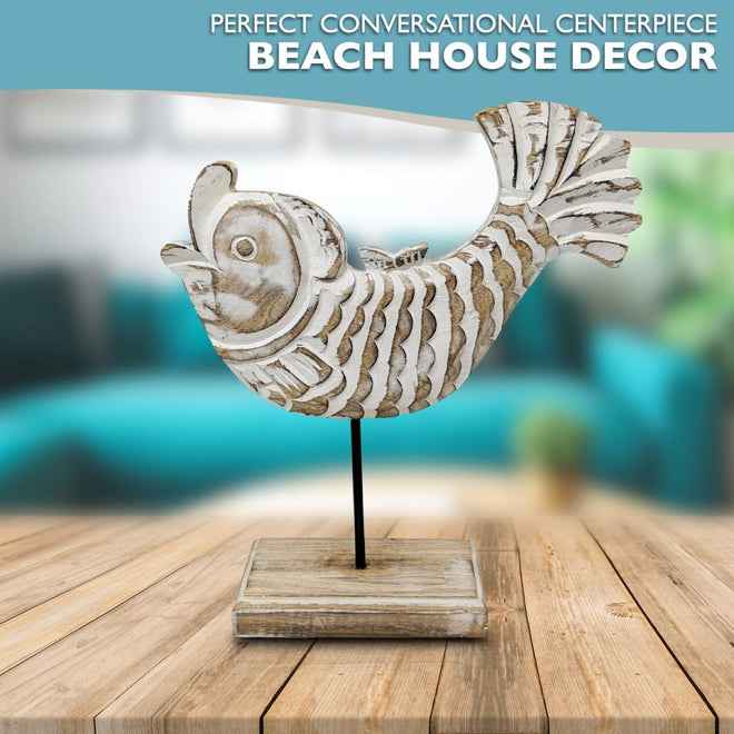 Handcarved Wooden Koi Fish Statue | Farmhouse World