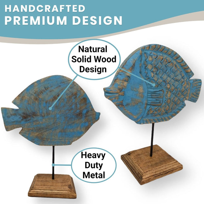 Handcarved Wooden Puffer Fish Statue | Farmhouse World