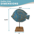 Handcarved Wooden Puffer Fish Statue | Farmhouse World