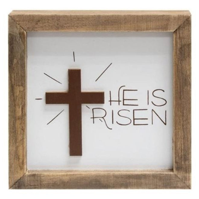 "He is Risen" Wooden Sign Shelf Sitter 6" | Farmhouse World