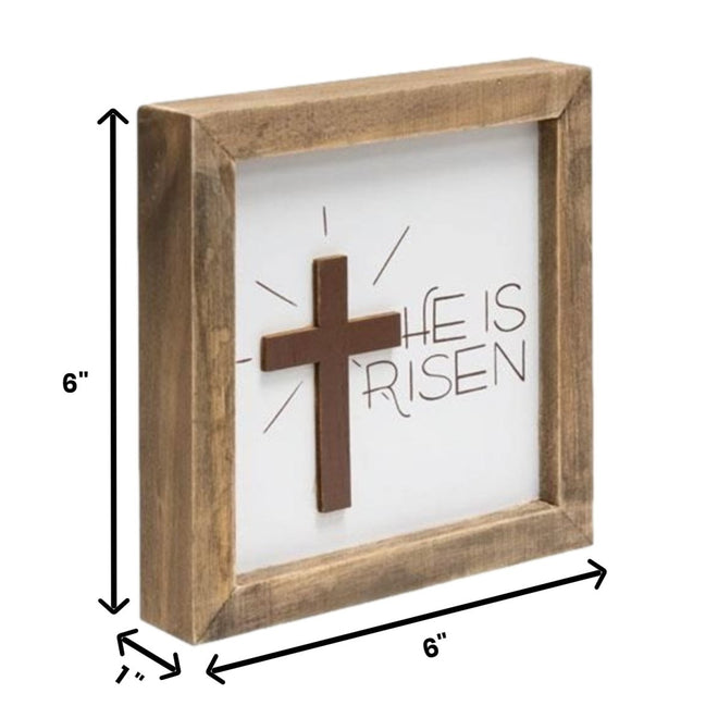 "He is Risen" Wooden Sign Shelf Sitter 6" | Farmhouse World