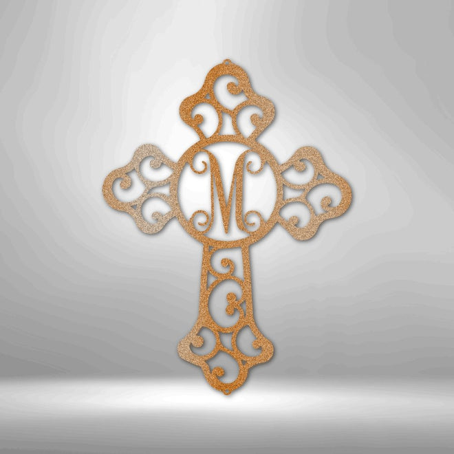 Initial Cross Monogram Steel Sign | Farmhouse World