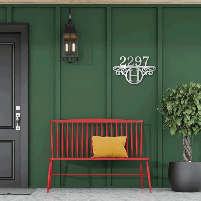 Initial Monogram Address Metal Sign | Farmhouse World