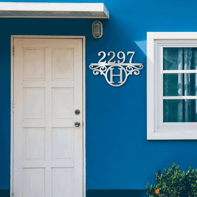 Initial Monogram Address Metal Sign | Farmhouse World