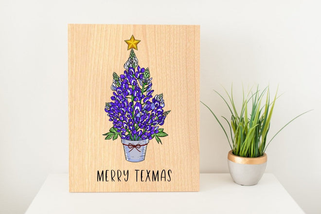 Merry Texmas Bluebonnet Christmas Tree Sign on Wood | Farmhouse World