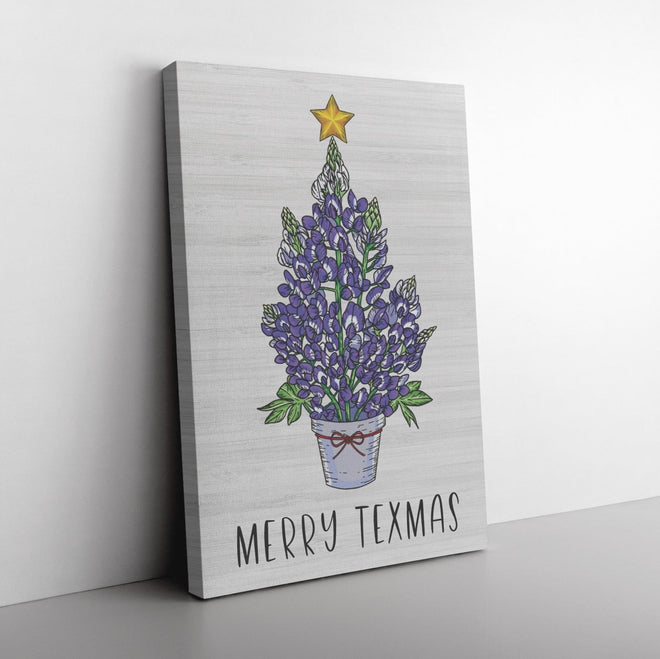 Merry Texmas Bluebonnet Tree Canvas | Farmhouse World