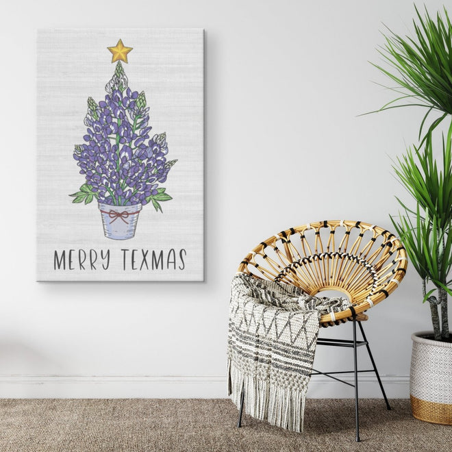 Merry Texmas Bluebonnet Tree Canvas | Farmhouse World