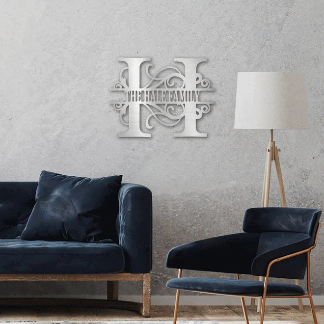 Personalized Split Letter Monogrammed Metal Sign | Farmhouse World