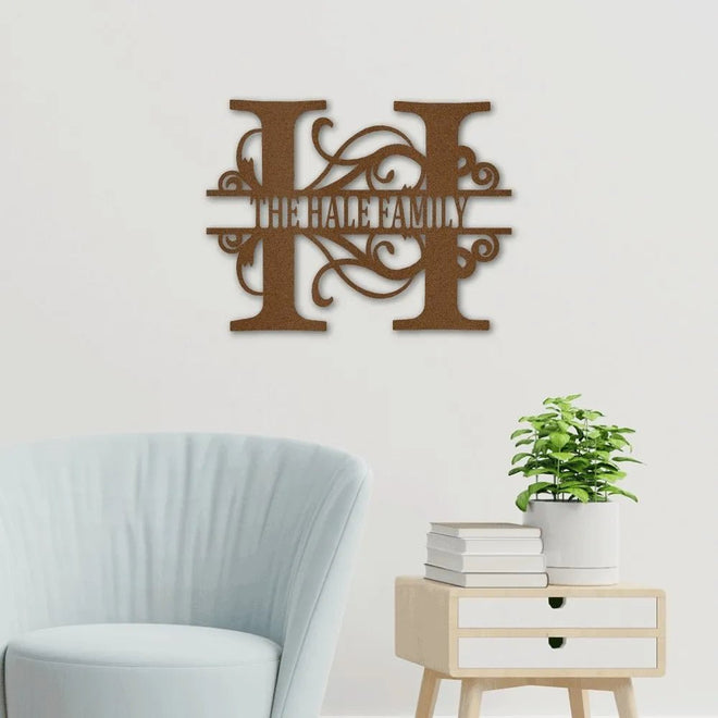 Personalized Split Letter Monogrammed Metal Sign | Farmhouse World