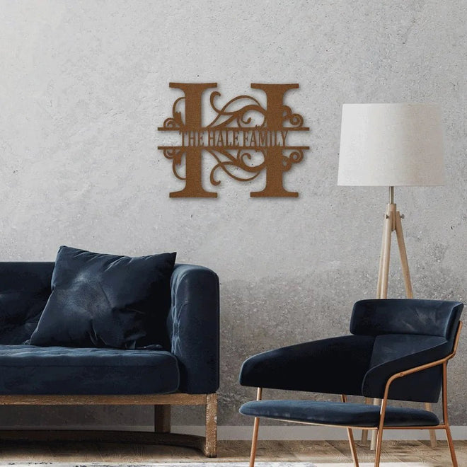 Personalized Split Letter Monogrammed Metal Sign | Farmhouse World