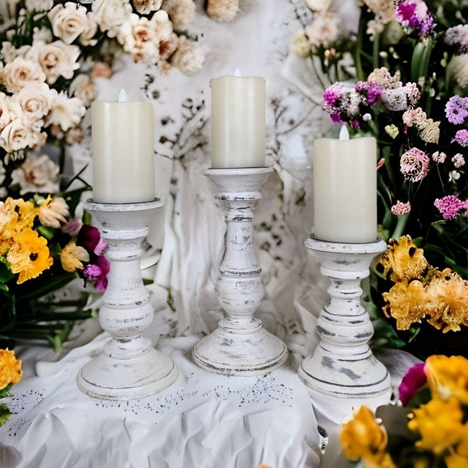 Pillar Candle Holders Set of 3 ~ 7" to 10.5" Tall | Farmhouse World