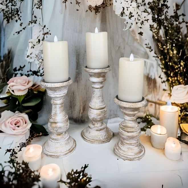 Pillar Candle Holders Set of 3 ~ 7" to 10.5" Tall | Farmhouse World