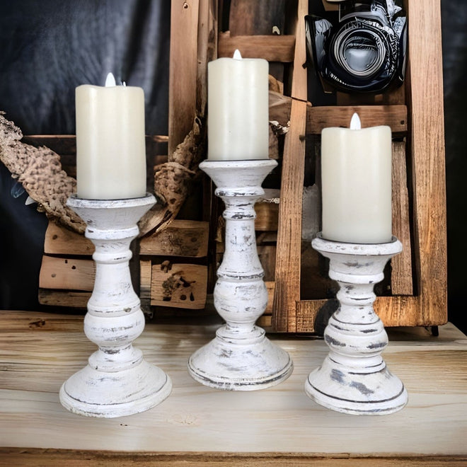 Pillar Candle Holders Set of 3 ~ 7" to 10.5" Tall | Farmhouse World