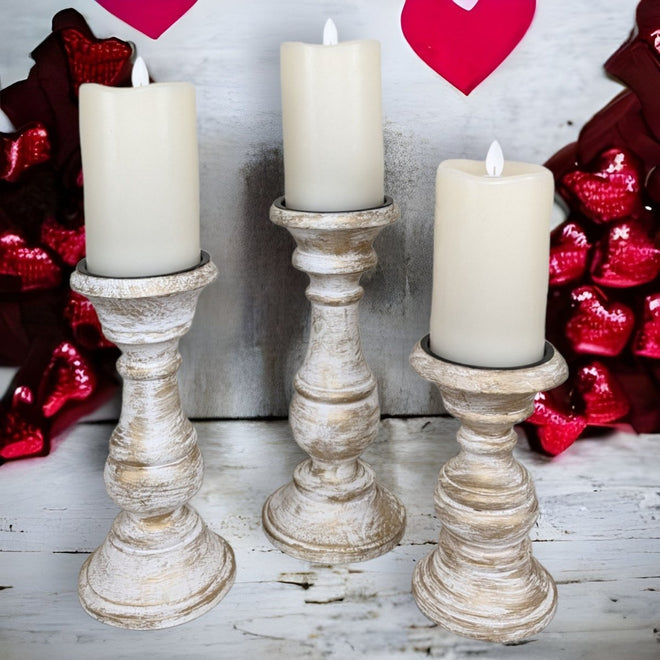 Pillar Candle Holders Set of 3 ~ 7" to 10.5" Tall | Farmhouse World